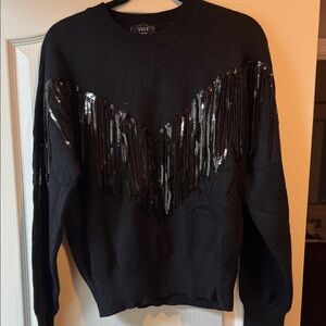 VICI Black Crewneck Sweater with Sequin Detail